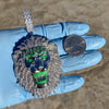 Huge King Lion Pendant 925 Sterling Silver Glow In The Dark Iced CZ Flooded Out