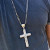 Huge Rounded Crucifix Cross Silver Tone Cuban Link Iced Chain Necklace 30"