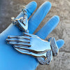 Huge Silver Praying Hands Chain Necklace 30"