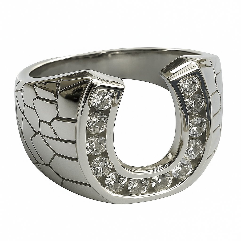 Solid 925 Sterling Silver CZ Lucky Horseshoe Ring