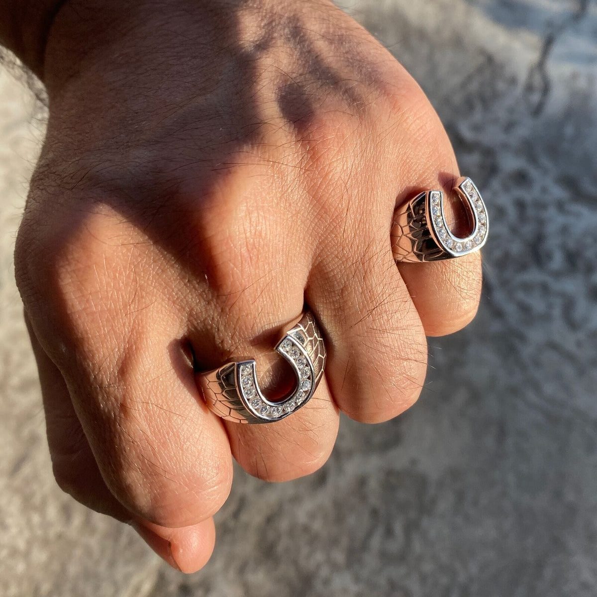 Solid 925 Sterling Silver CZ Lucky Horseshoe Ring