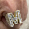 M / 11 14K Gold Plated 925 Sterling Silver Initial Letter Iced CZ Baguette Ring