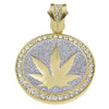 Marijuana Weed Glitter Gold Finish Coin Pendant