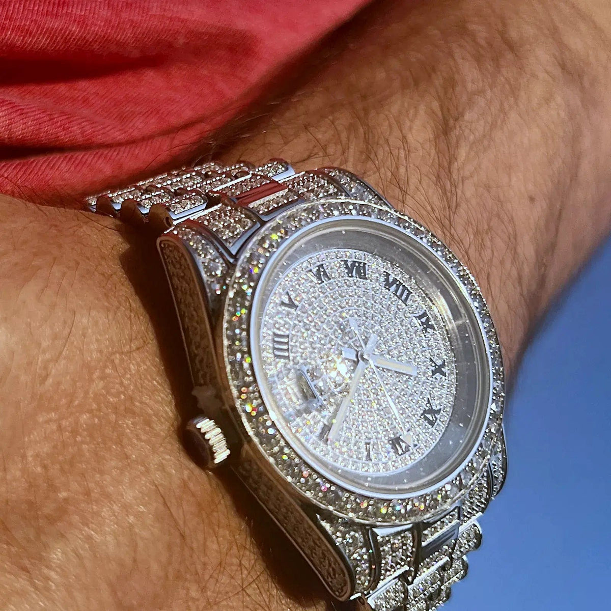 Men's Watch 15.3ct VVS Moissanite Iced Flooded Out 316F Stainless Stee