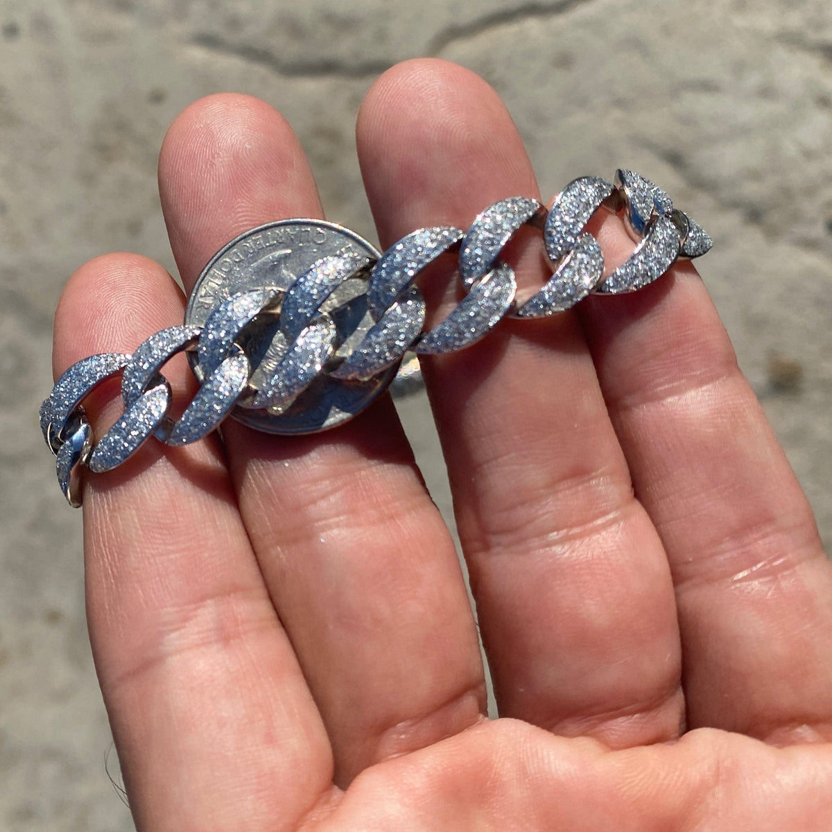 Mens Frosted Glitter Cuban Chain Silver Tone 30