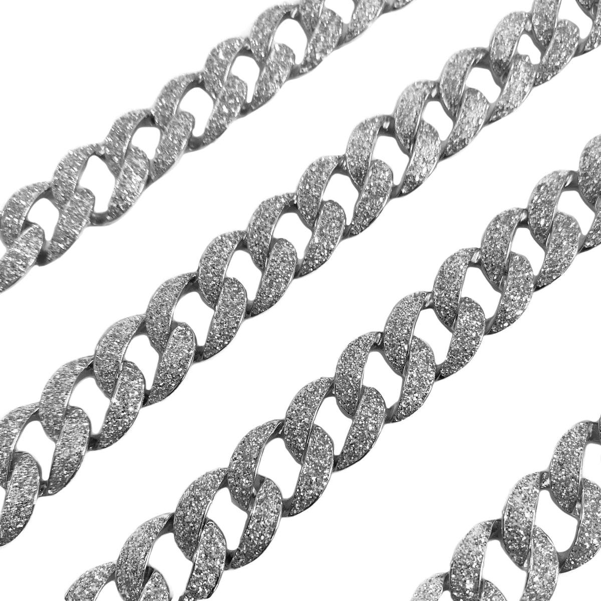 Mens Frosted Glitter Cuban Chain Silver Tone 30