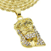 Micro Jesus Head Iced Pendant Gold Finish 24" Rope Necklace