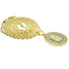Micro Jesus Round Glitter Pendant Gold Finish 24" Rope Necklace