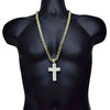 Micropave Cross Gold Finish Iced 30" Cuban Chain Necklace