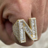 N / 12 14K Gold Plated 925 Sterling Silver Initial Letter Iced CZ Baguette Ring