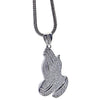 Pray Hands Iced Pendant Silver Tone Franco Chain Necklace 36"