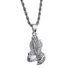 Pray Hands Pendant Silver Tone Rope Chain Necklace 24"