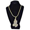 Praying Hands Iced Pendant Gold Finish 36" Franco Chain Necklace