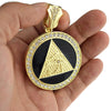 Pyramid Eye Black Gold Finish Round Coin Pendant