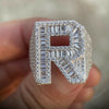 R / 11 925 Sterling Silver Initial Letter Iced Baguette Flooded Out Ring