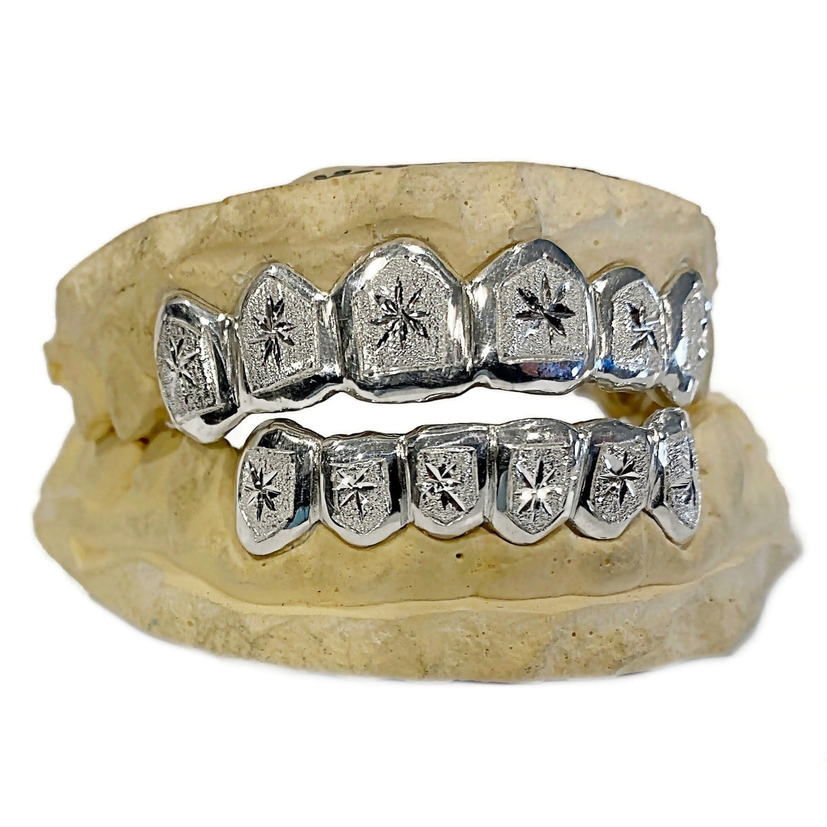 Real 925 Sterling Silver Custom Grillz Diamond Dust Starburst Cuts Tee