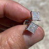 Real Solid 925 Silver Square Micro Pave  Earrings Iced CZ 7 mm