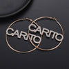 Rose Gold / 50mm Huge Hoop Iced Flooded Out Letters Personalized Name Circle Custom Earrings 50mm 60mm 70mm