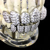 Silver Tone Eight on 8 Teeth Vampire Fangs Grillz Set Iced CZ Flooded Out