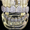 Silver Tone Eight on 8 Teeth Vampire Fangs Grillz Set Iced CZ Flooded Out