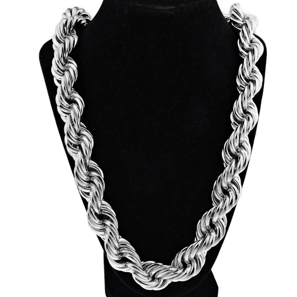 Silver Tone Rope Chain Dookie Necklace 20mm Thick x 36