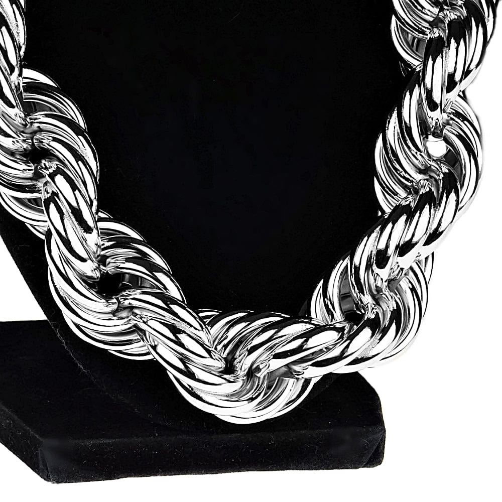 Silver Tone Rope Chain Necklace 25mm Thick x 30" Inch