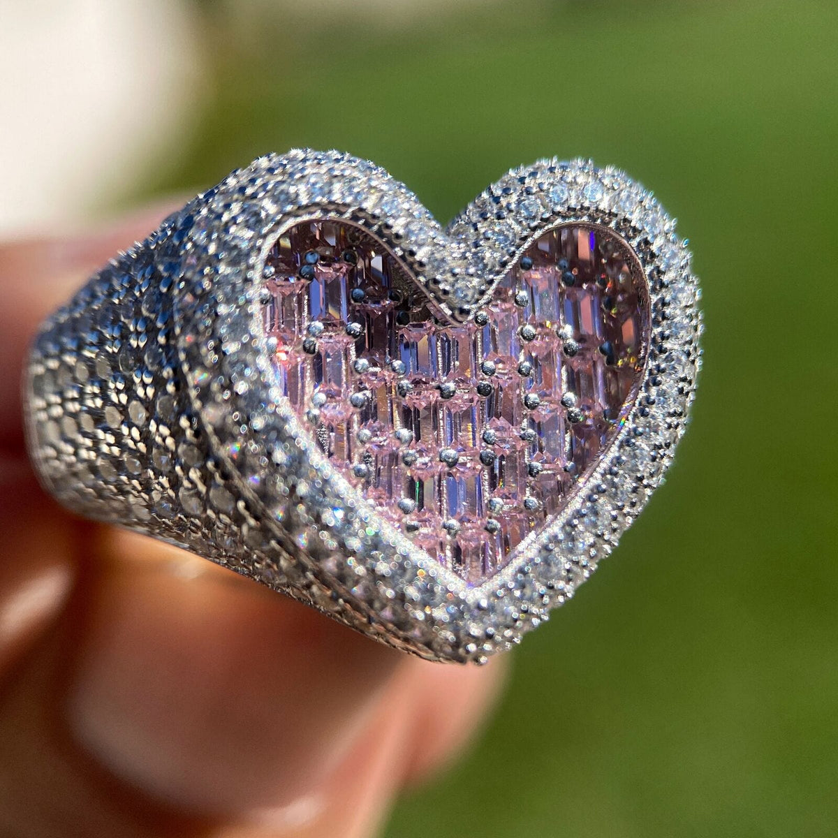 thumbnail image 2 of Bling Cartel 925 Sterling Silver Huge Heart Ring – CZ Iced, Hip Hop Style, Unisex 2 of 5