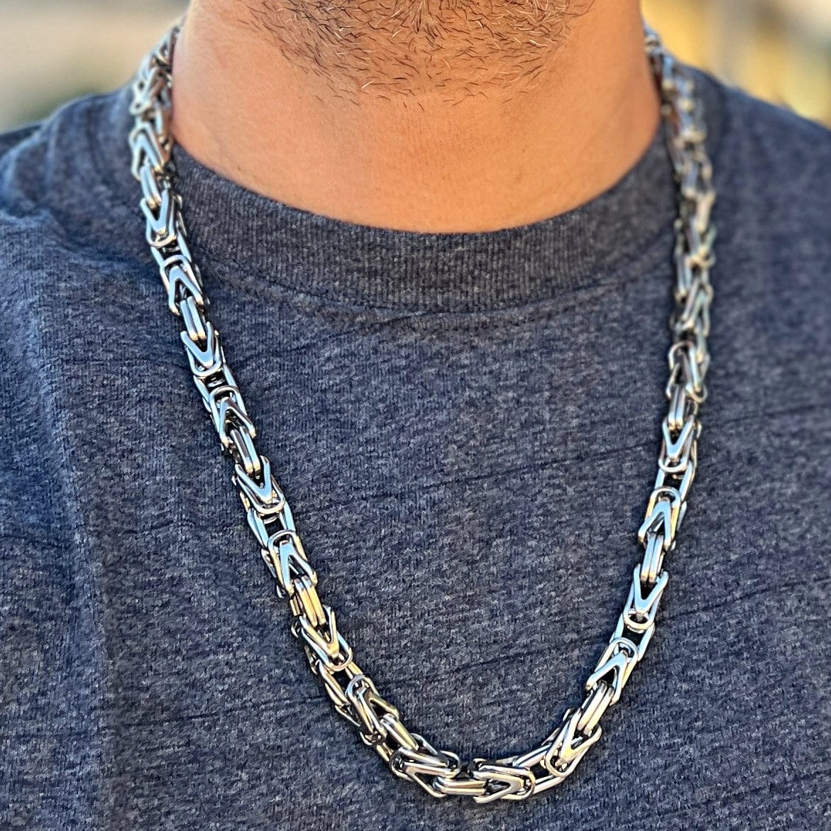 Stainless Steel Classic Byzantine Link Chain Necklace 24