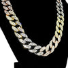 Tri-Tone Iced Cuban Link Chain Necklace 20" x 16MM