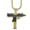 UZI Gun Black and Yellow Gold Finish 36" Franco Chain Necklace