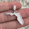 925 Sterling Silver State of Florida CZ Iced FL Bling Pendant