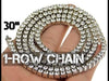 One Row Silver Tone Iced Tennis Chain Flooded Out Necklace 30" 5MM