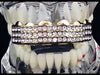 14K Gold Plated 3 Row Iced Top Teeth Grillz Necklace