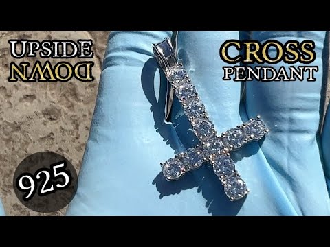 925 Sterling Silver Inverted Upside Down Cross Saint Peter Iced Bling