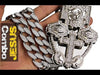 Jesus Combo Pendant Silver Tone Sand Blast Cuban Chain Necklace 30"