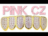 14K Gold Plated Premium Pink Iced CZ 2-Tone Bottom Grillz
