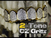 14K Gold Plated Premium CZ Iced Two -Tone Top Teeth Micro Pave Grillz