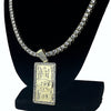 100 Dollar Bill Iced Pendant Tennis Gold Finish Chain Necklace 24"