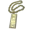 100 Dollar Bill Pendant Gold Finish 18" Mariner Chain Necklace