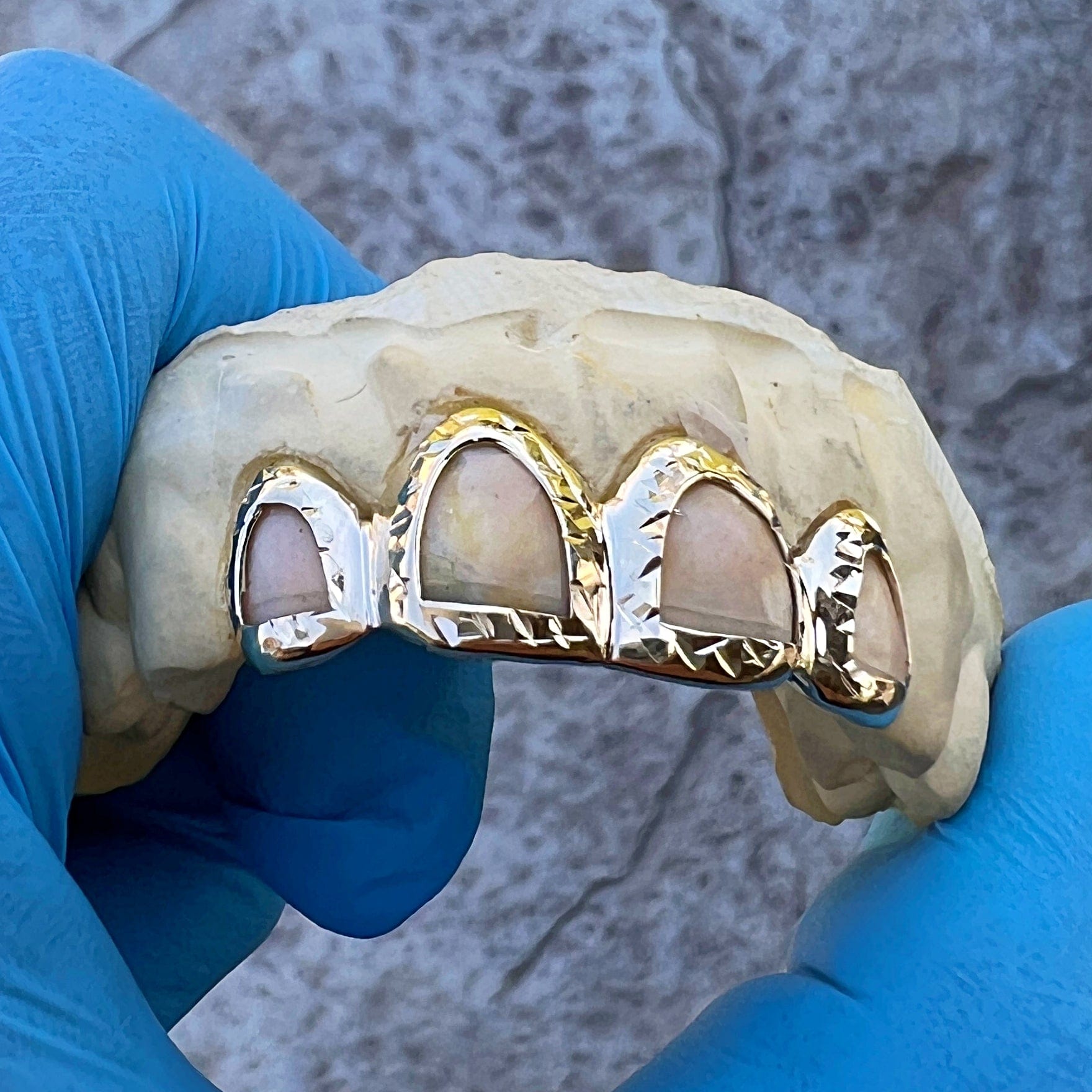Tooth Custom 10K Gold Diamond Cut Open Face Teeth Custom Grillz