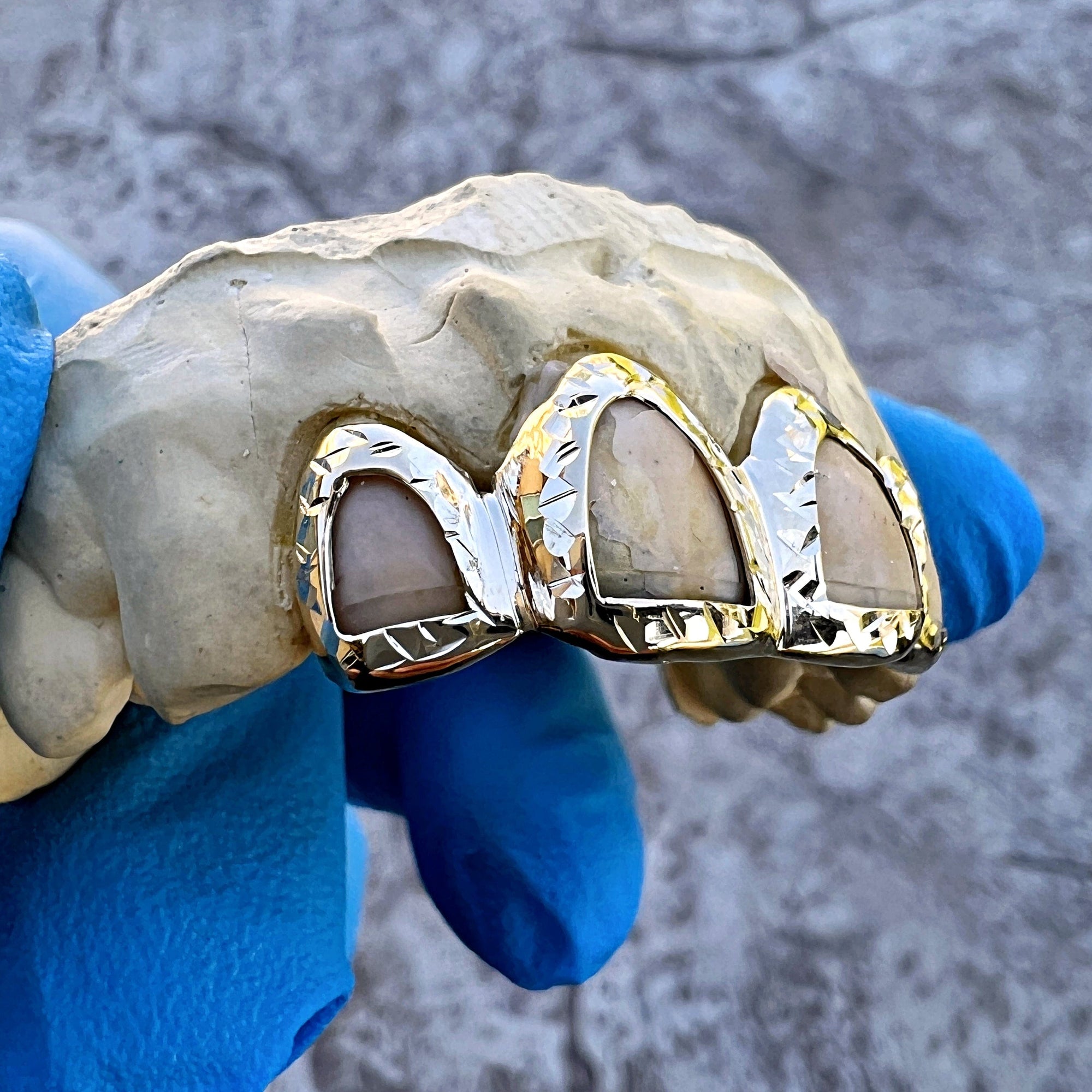 Tooth Custom 10K Gold Diamond Cut Open Face Teeth Custom Grillz