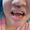 10K Gold Double Teeth Caps Vampire Fangs Custom Grillz