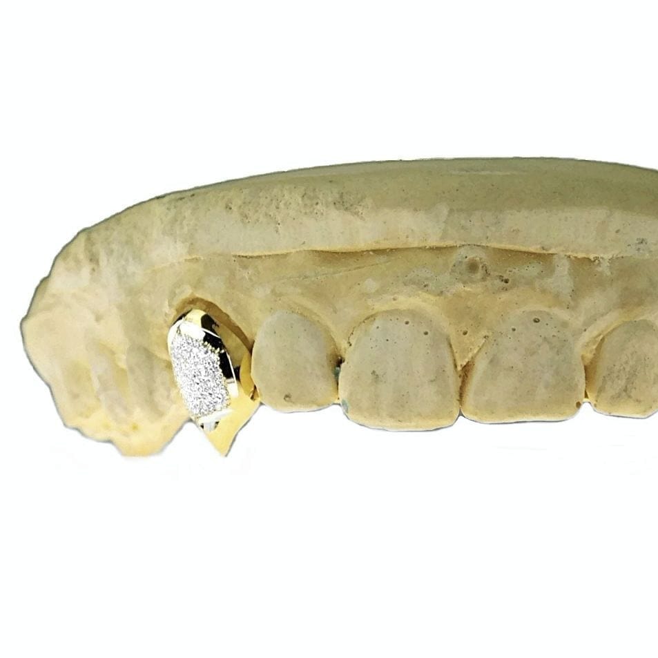 10K Gold or 14K Gold Single Canine Vampire Fang Tooth Two-Tone w/Diamo