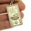 14K Gold Finish 100 Dollar Bill Iced Pendant Rope Chain Necklace 24"