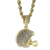 14K Gold Finish Football Helmet Iced  Rope Chain Necklace 24"