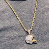 14K Gold Finish Football Helmet Iced  Rope Chain Necklace 24"