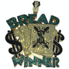 14K Gold Finish Huge Bread Winner Micro Pave Pendant