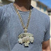 14K Gold Finish Huge "Get Money 1st" Fully Iced Cuban Link Chain Necklace 24"
