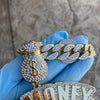 14K Gold Finish Huge "Get Money 1st" Fully Iced Cuban Link Chain Necklace 24"