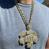 14K Gold Finish Huge "Get Money 1st" Fully Iced Cuban Link Chain Necklace 24"